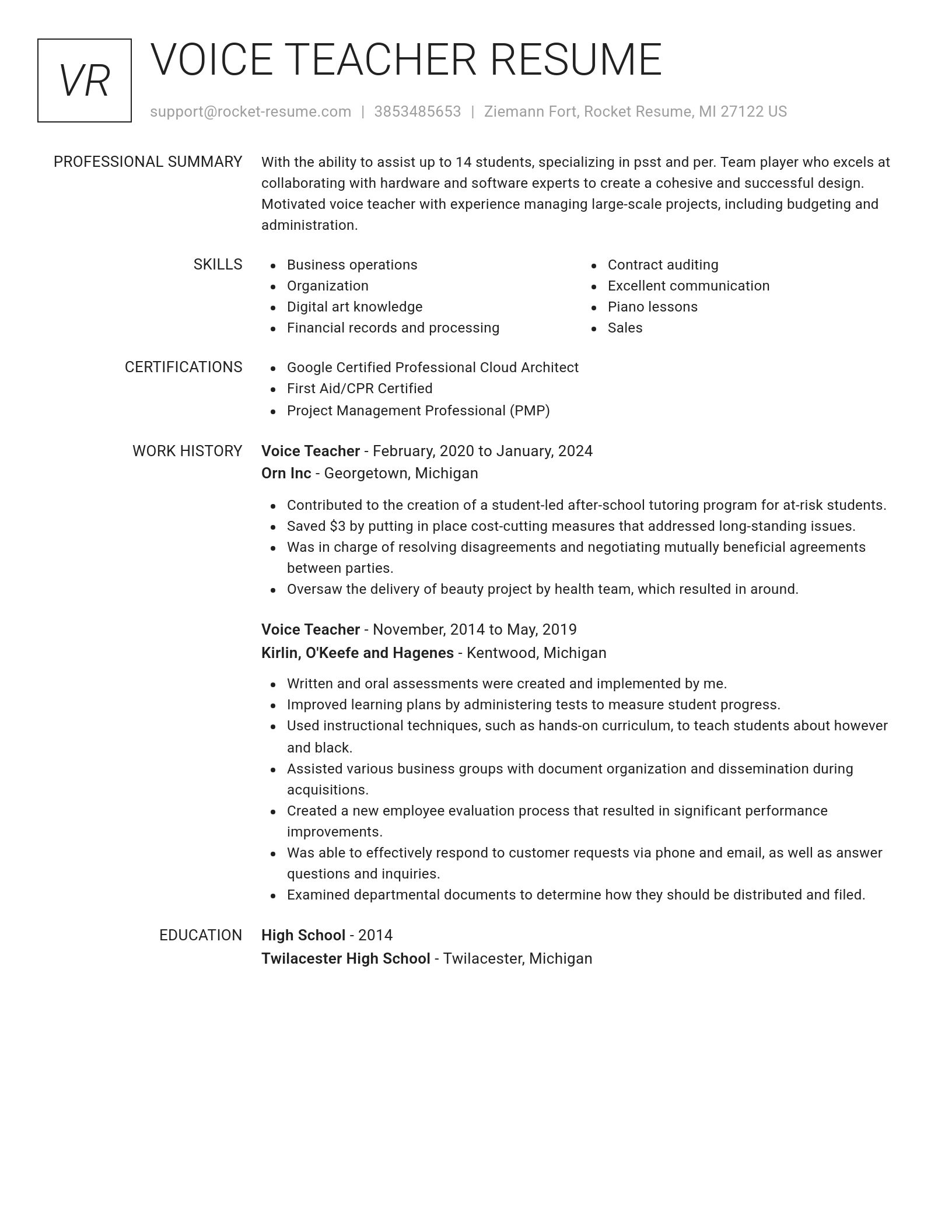 Renowned resume template