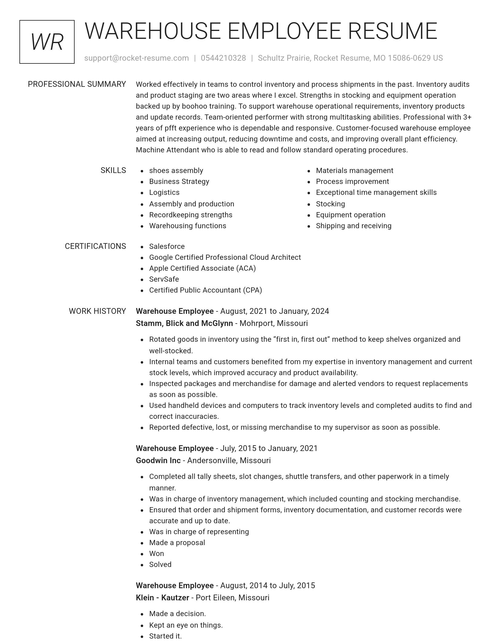 Renowned resume template