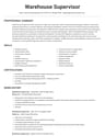 Warehouse Supervisor resume template