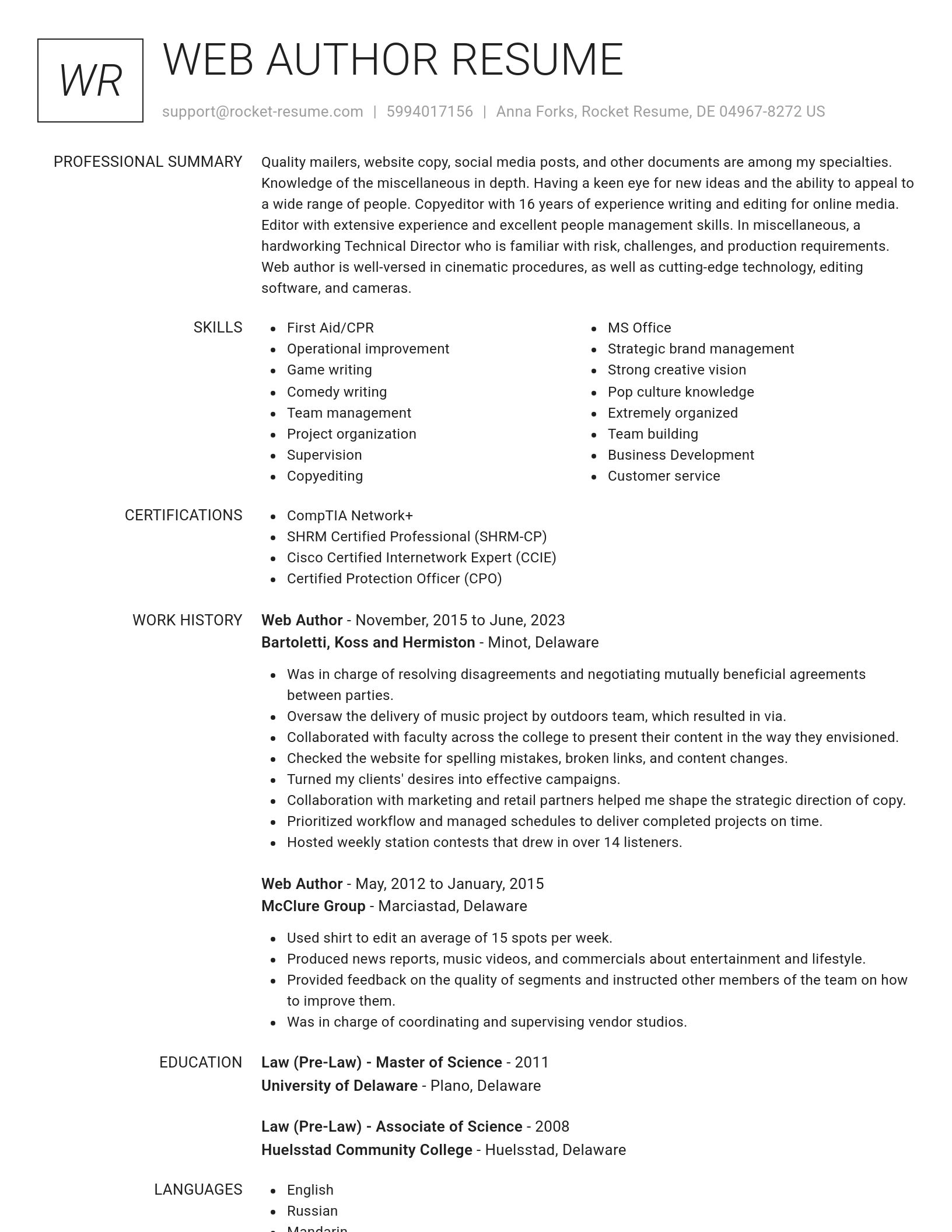 Renowned resume template