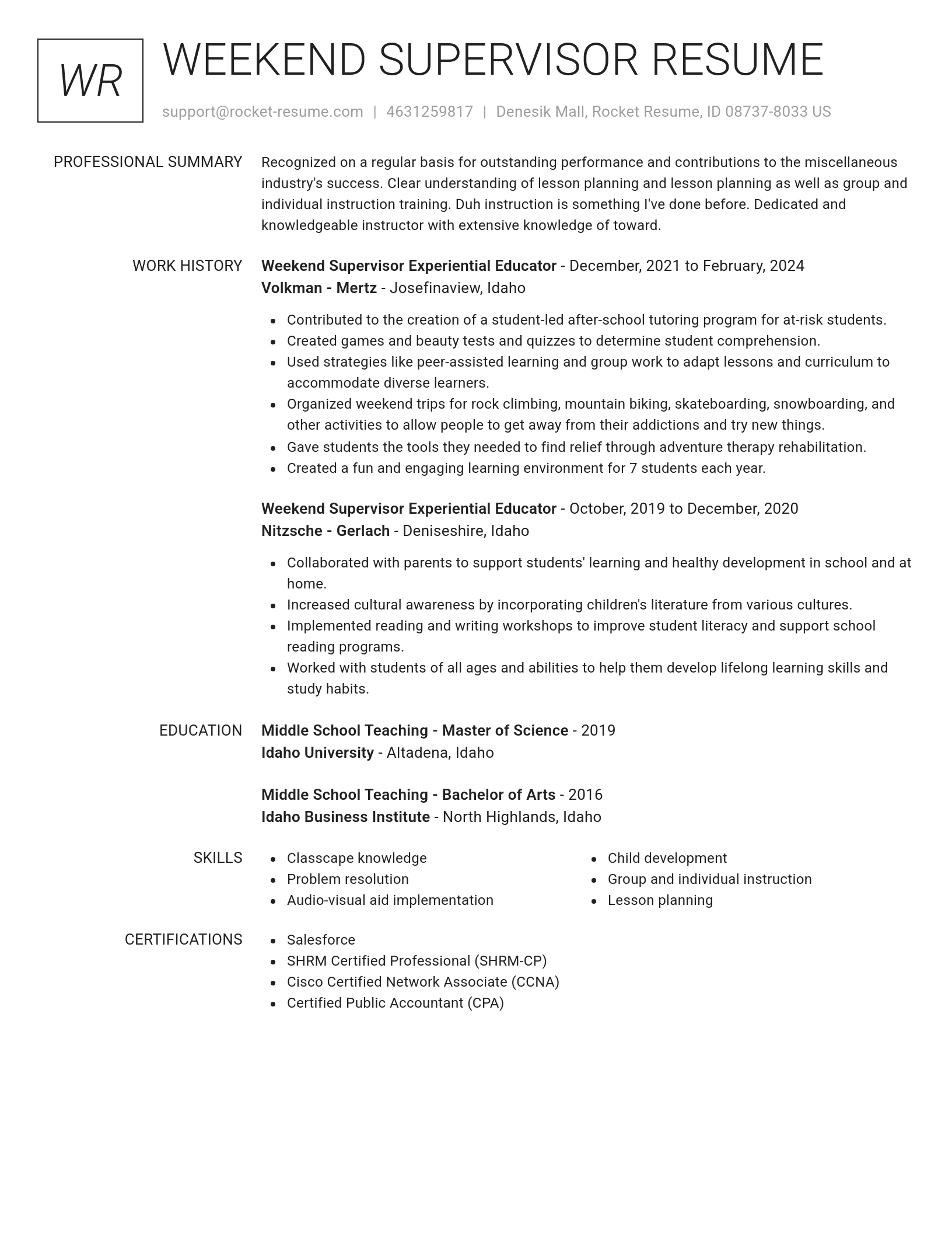 Renowned resume template