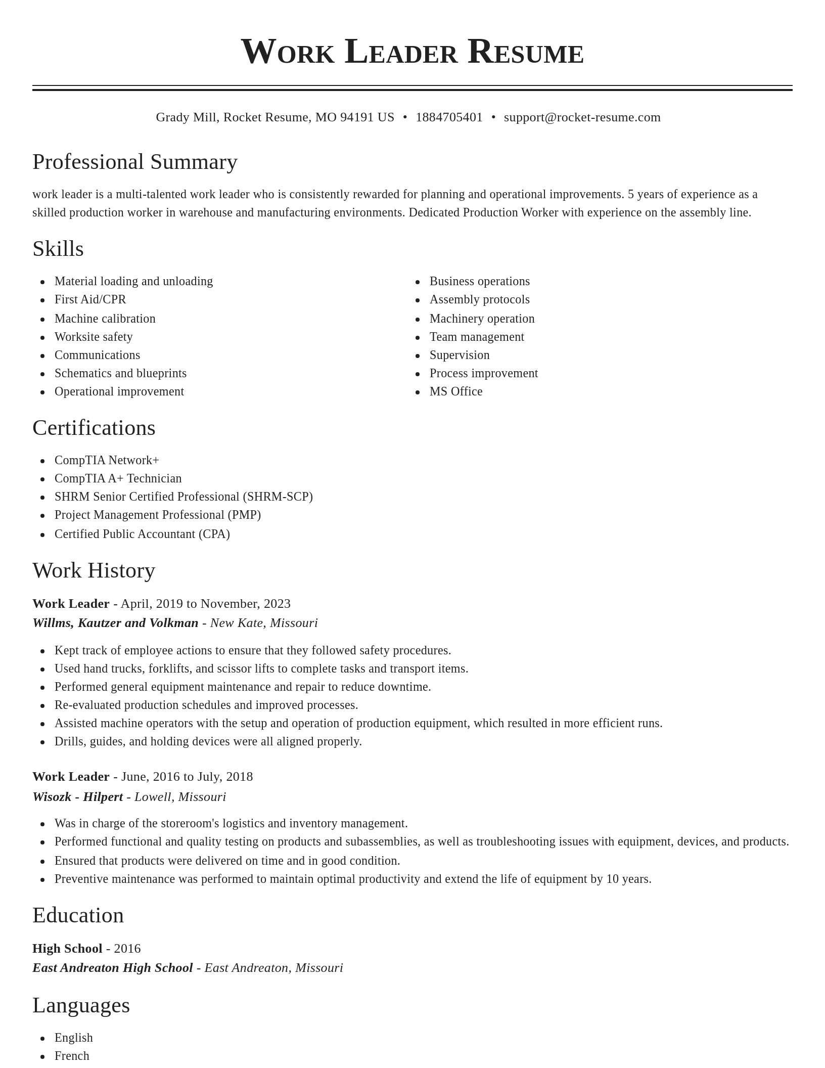 Classic resume template