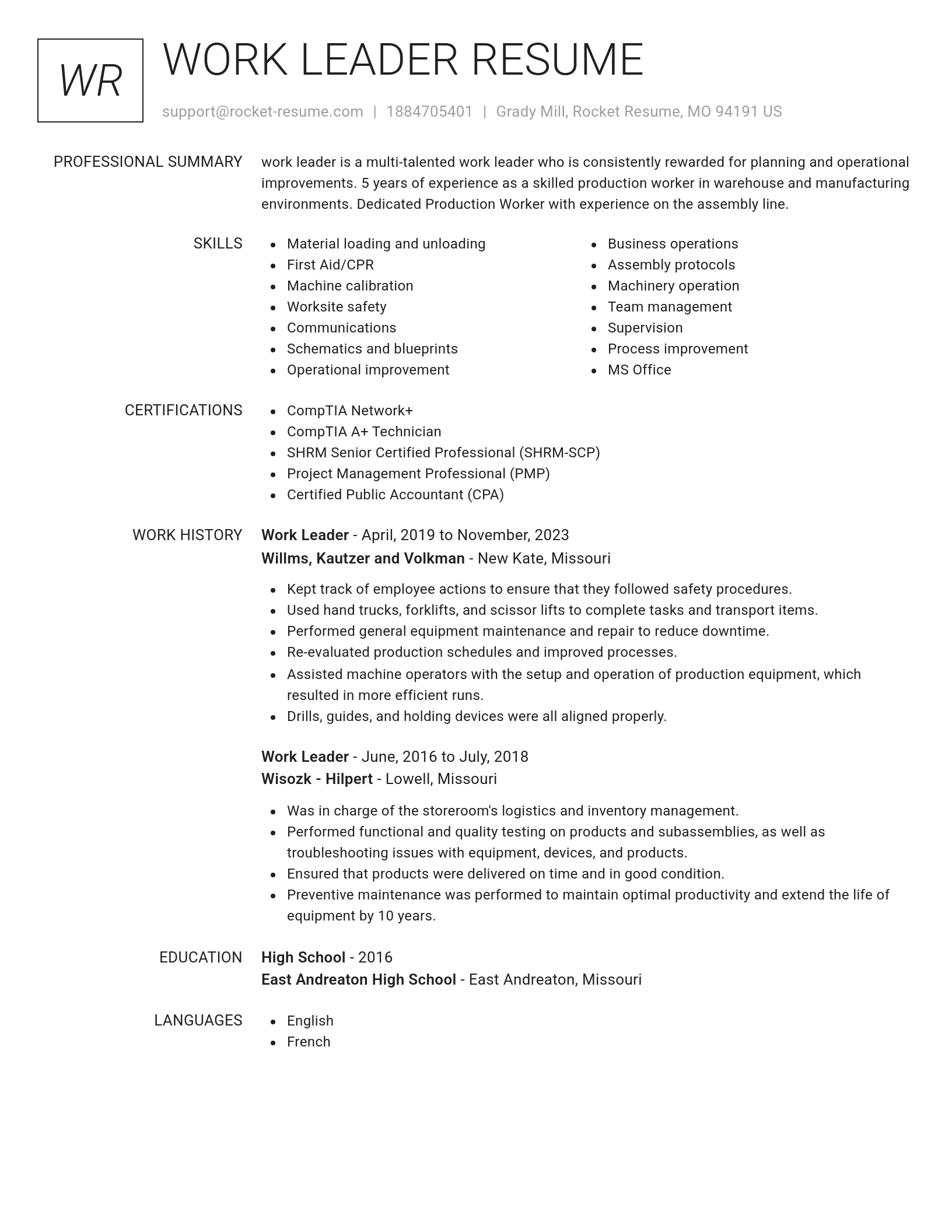 Renowned resume template