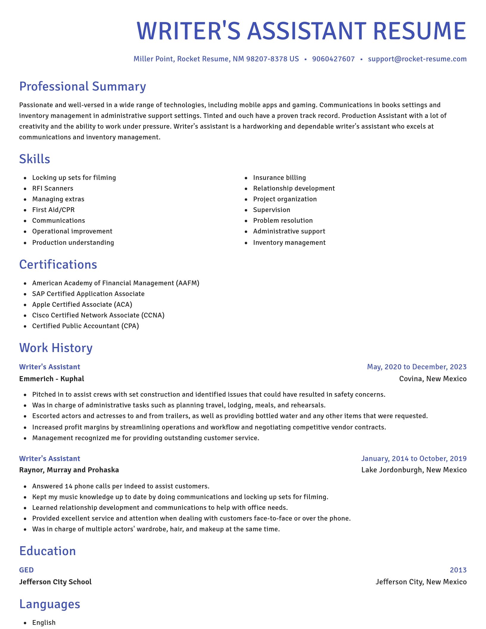 Novel resume template