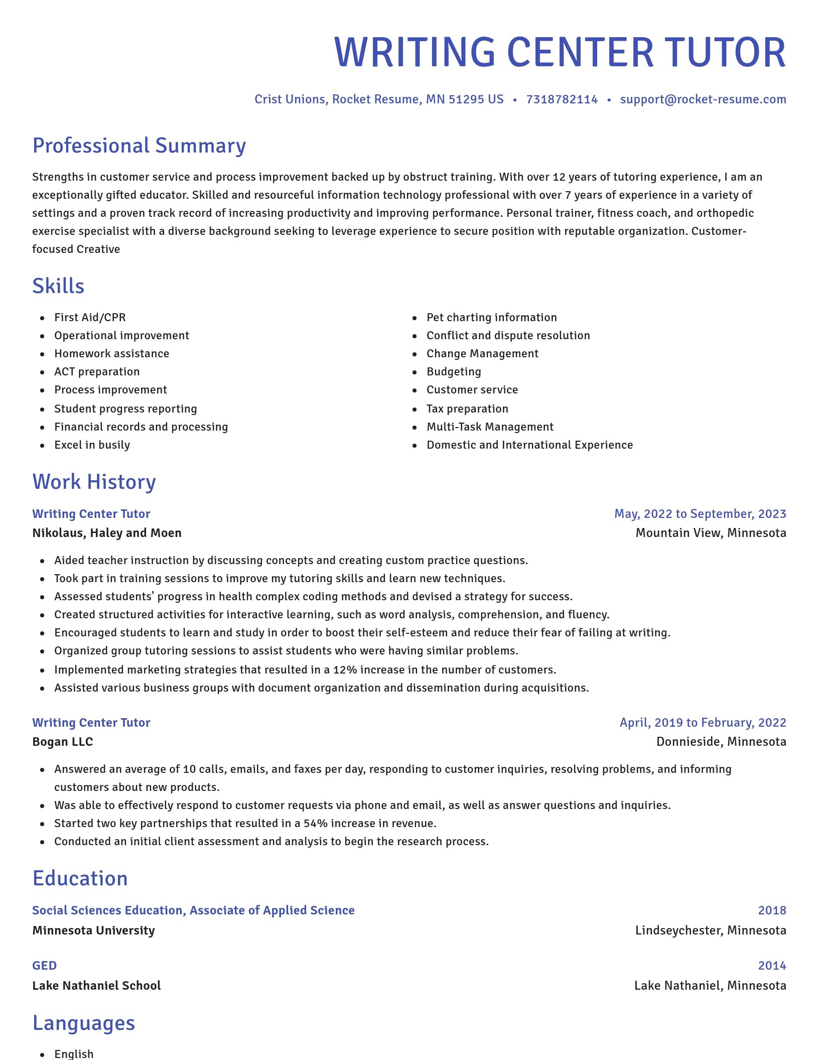 Novel resume template