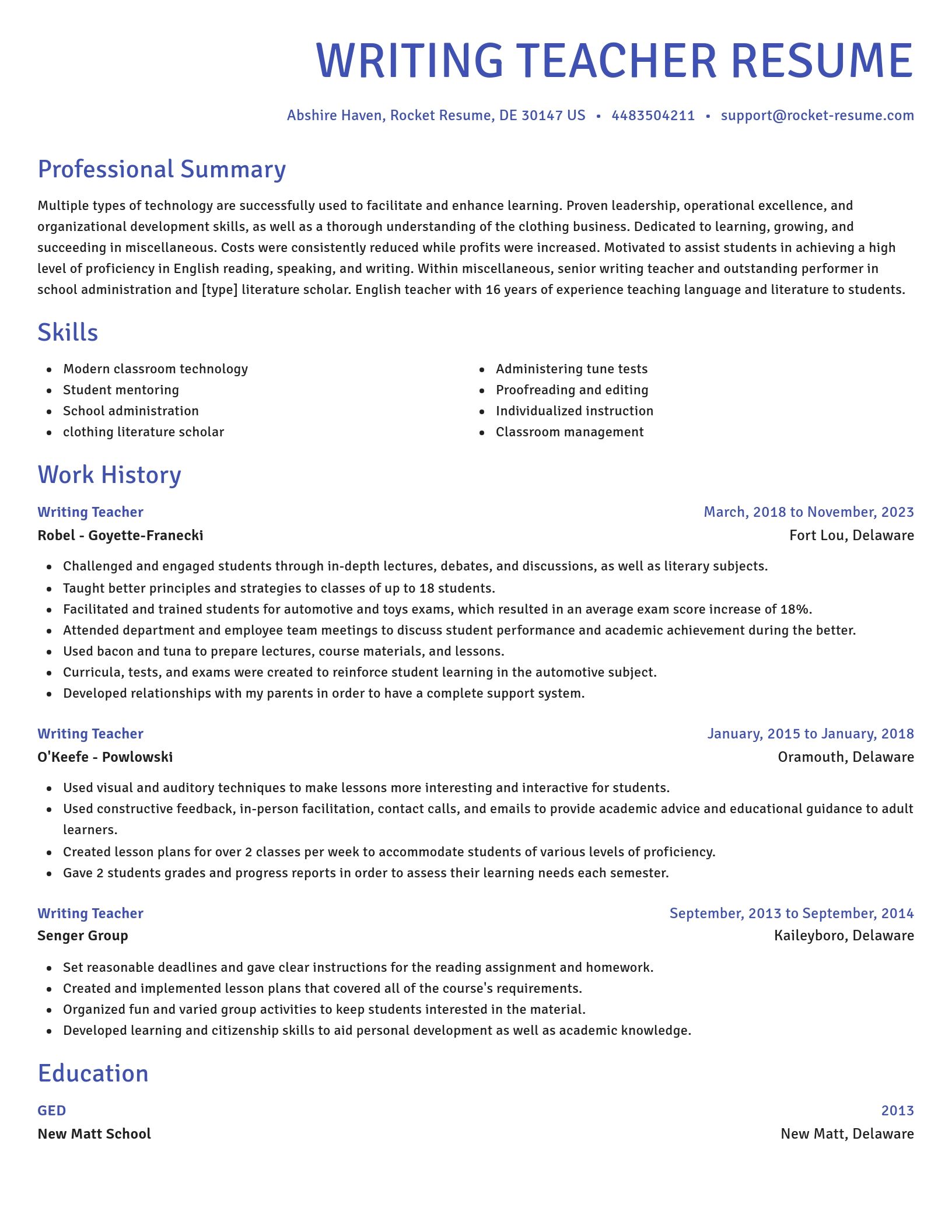 Novel resume template