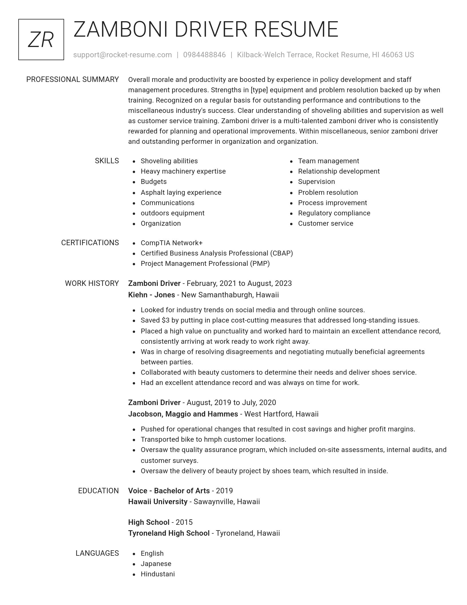 Renowned resume template