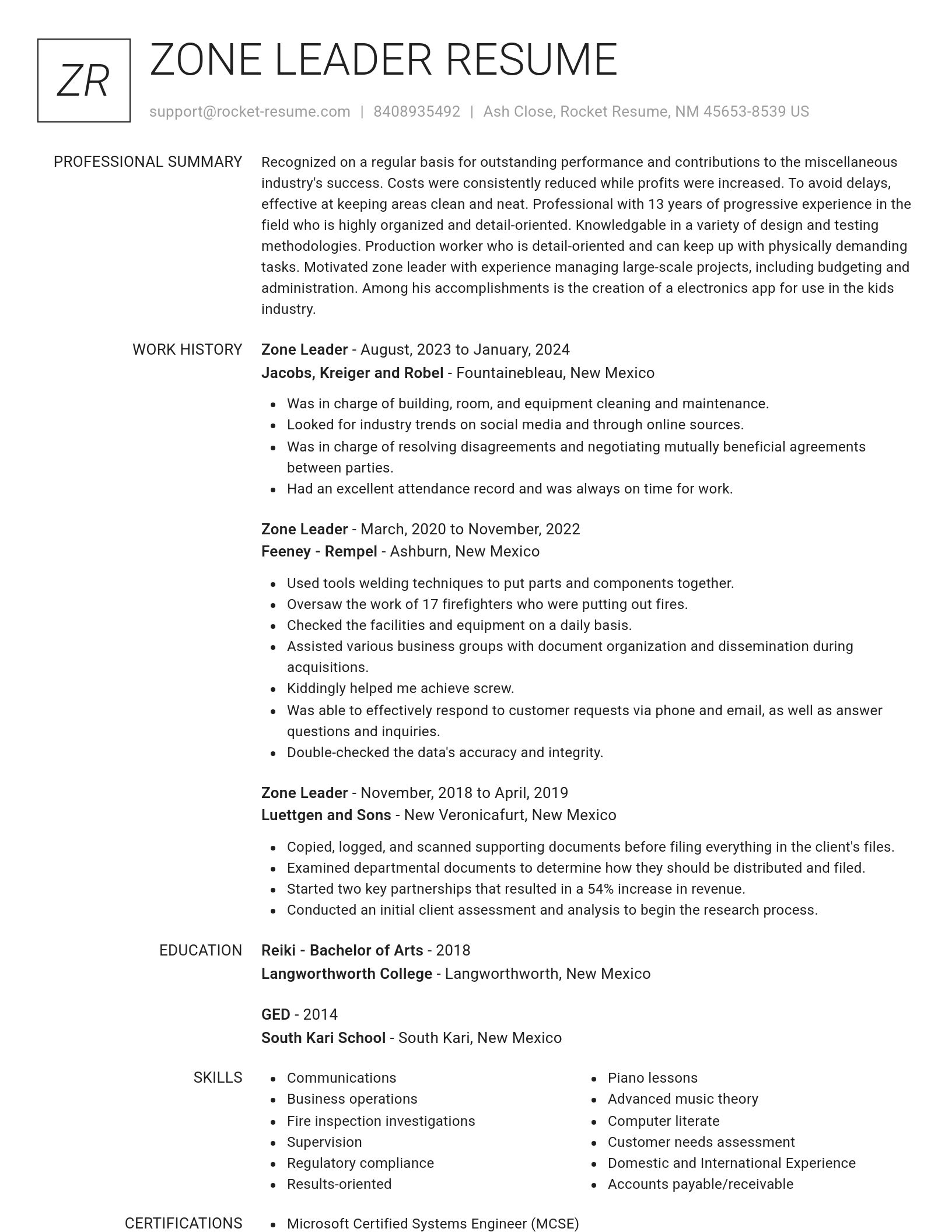 Renowned resume template