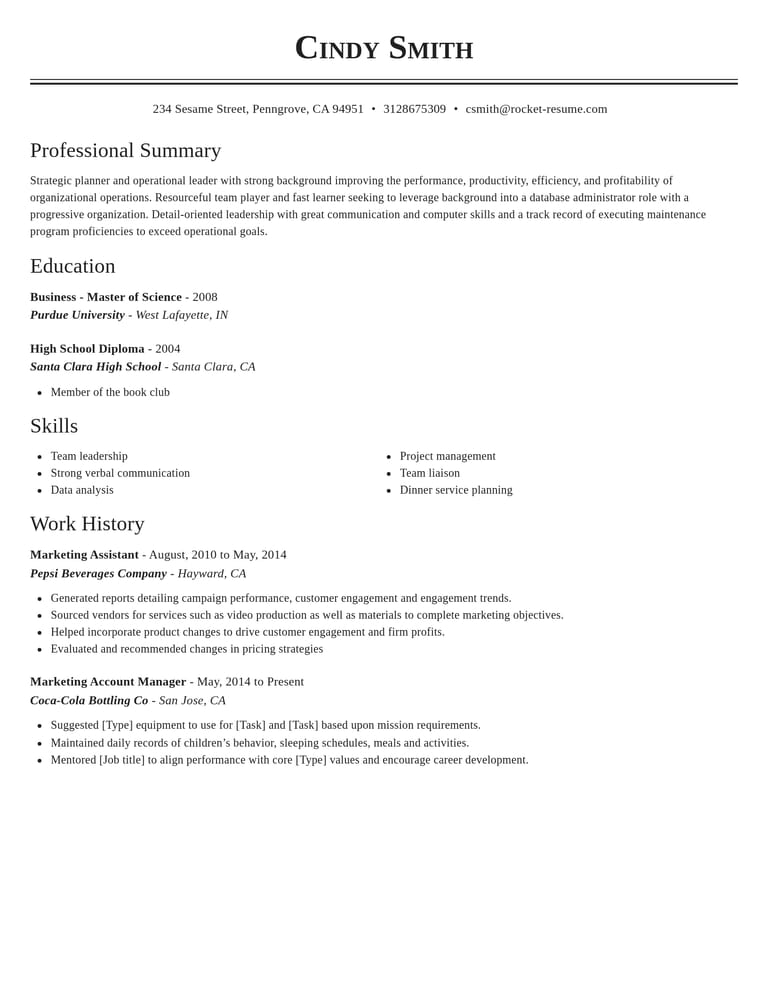 Column Mplate ATS Resume Templates: One Column, Standard Headings | Rocket Resume